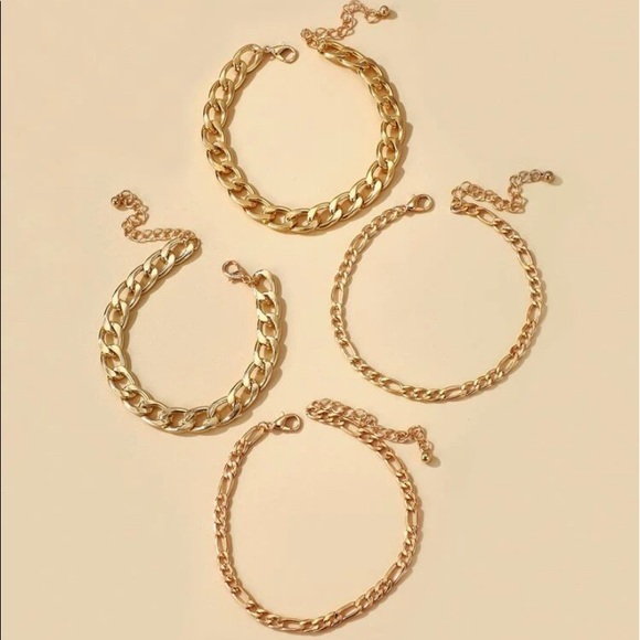 4pc Gold Simple Chain Bracelets - Picture 2 of 2